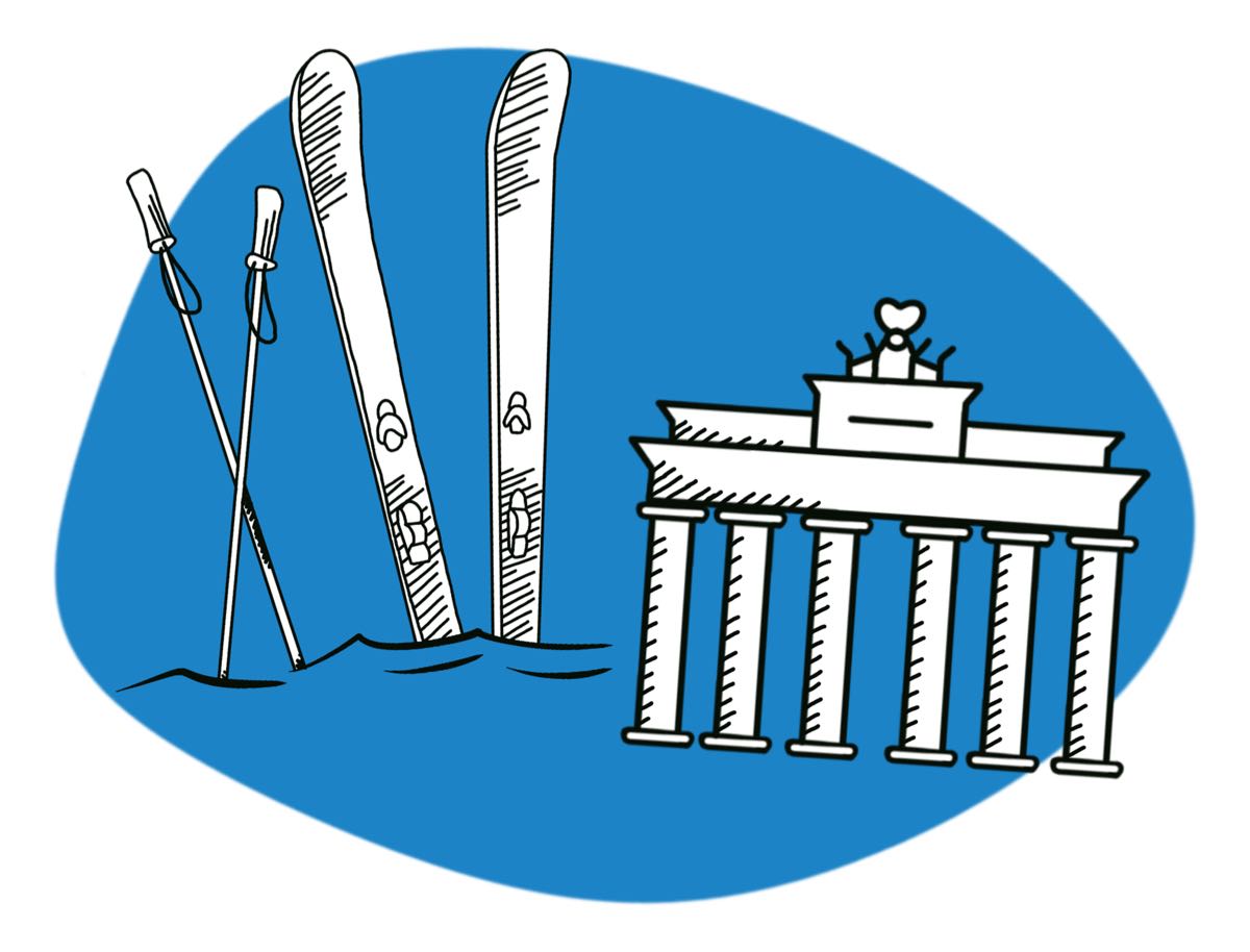 Bild: Illustration mit Ski und Brandenburger Tor