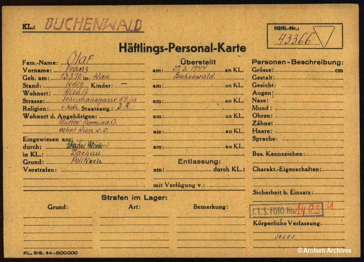 Bild: Häftlings-Personal-Karte