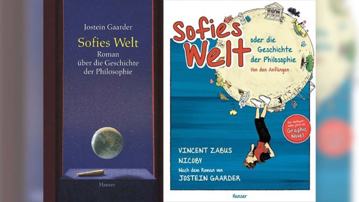 Bild: Es sind zwei Buchcover zu sehen, auf denen die Weltkugel von dem Universum aus zu sehen ist.
